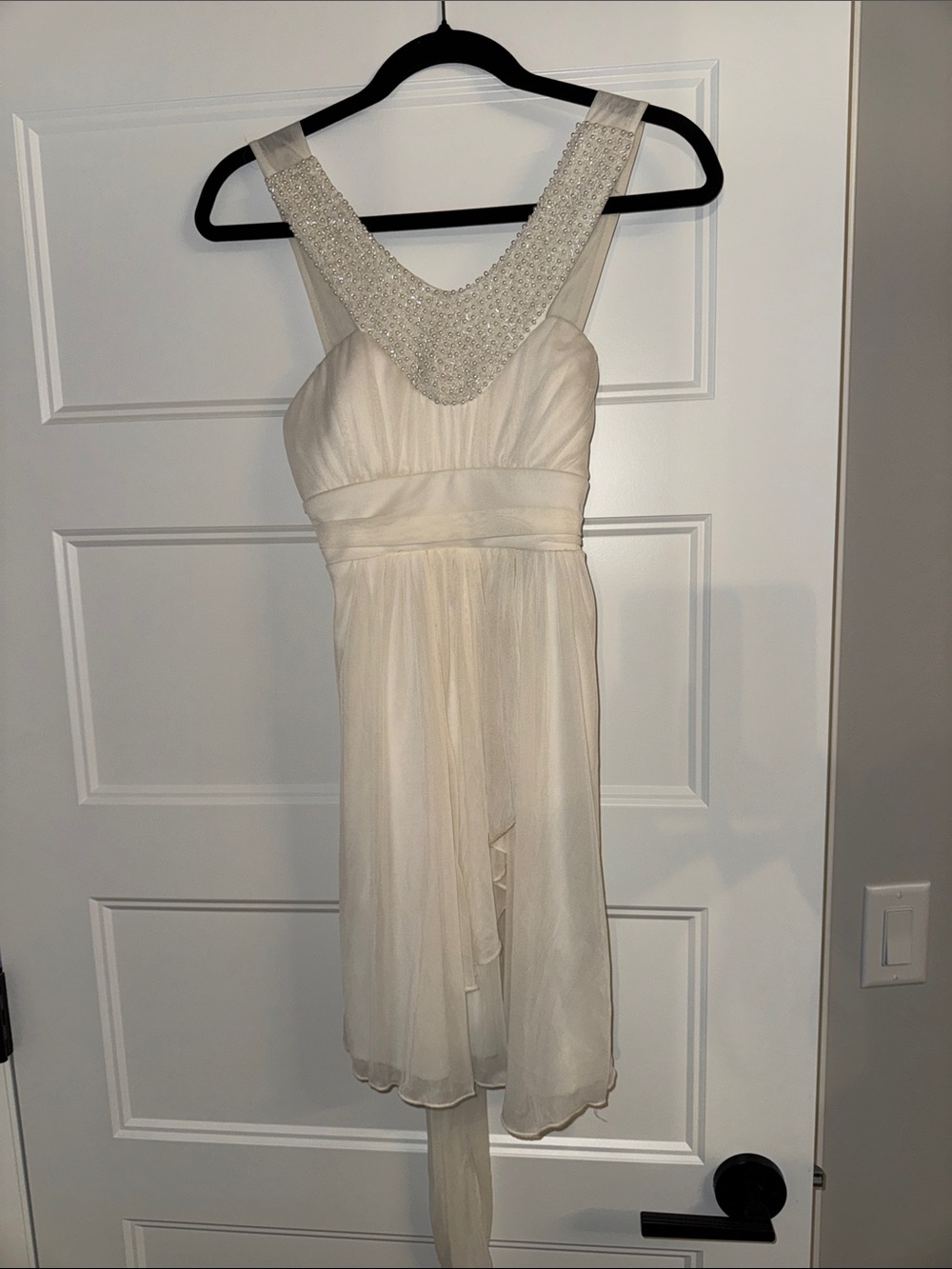 Trixxi Ivory One-Shoulder Chiffon Dress with Beaded Neckline
